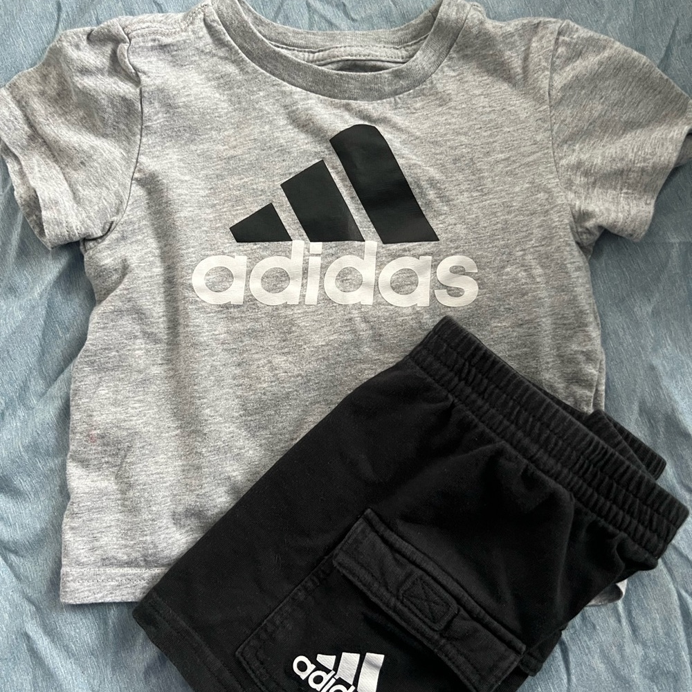 Adidas Gray T-Shirt and Black Shorts Set
